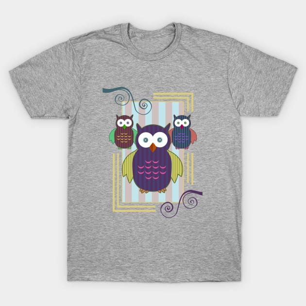 Striped Owls T-Shirt by adamzworld